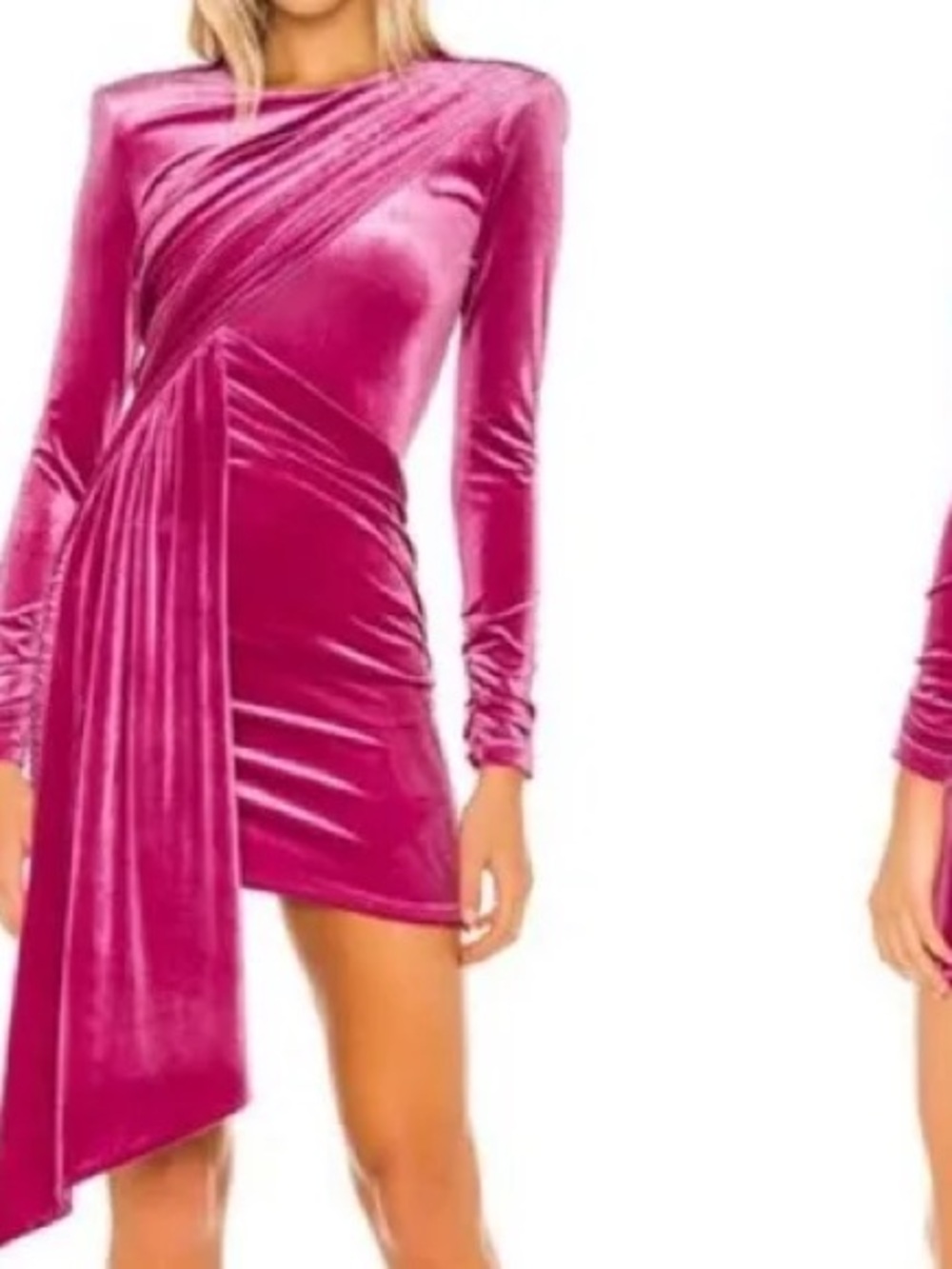 REVOLVE Fuchsia Velvet Asymmetrical Mini Dress